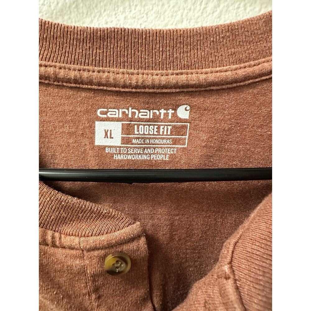 Carhartt Brown Solid Short Sleeve Henley Loose Fit Pocket Button-Up Shirt XL - Picture 3 of 4